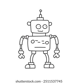 Cute robot in doodle style, childish, vector illustration