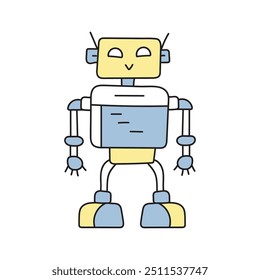 Cute robot in doodle style, childish, vector illustration