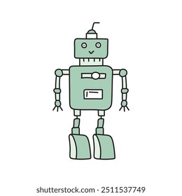 Cute robot in doodle style, childish, vector illustration