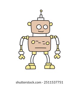 Cute robot in doodle style, childish, vector illustration