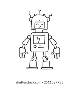 Cute robot in doodle style, childish, vector illustration