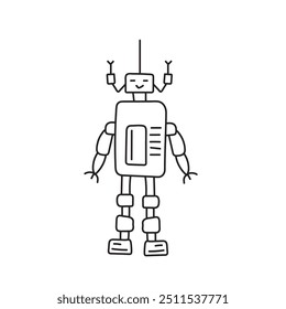 Cute robot in doodle style, childish, vector illustration