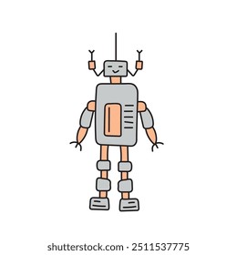 Cute robot in doodle style, childish, vector illustration