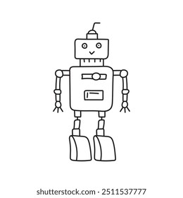 Cute robot in doodle style, childish, vector illustration