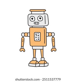 Cute robot in doodle style, childish, vector illustration