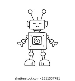 Cute robot in doodle style, childish, vector illustration