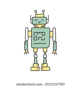 Cute robot in doodle style, childish, vector illustration