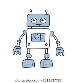 Cute robot in doodle style, childish, vector illustration