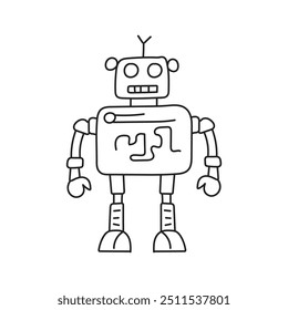 Cute robot in doodle style, childish, vector illustration