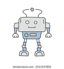 Cute robot in doodle style, childish, vector illustration