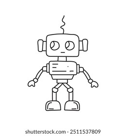 Cute robot in doodle style, childish, vector illustration