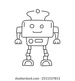 Cute robot in doodle style, childish, vector illustration