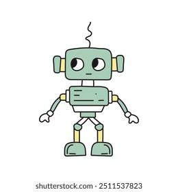 Cute robot in doodle style, childish, vector illustration