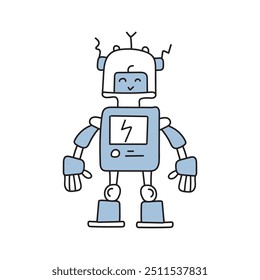 Cute robot in doodle style, childish, vector illustration