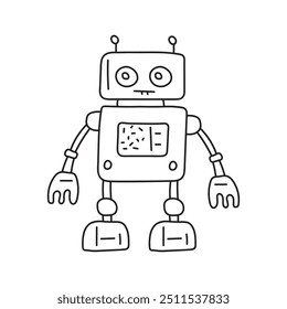 Cute robot in doodle style, childish, vector illustration