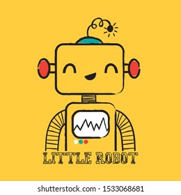 Cute Robot Drawing As Vector For Tee Print