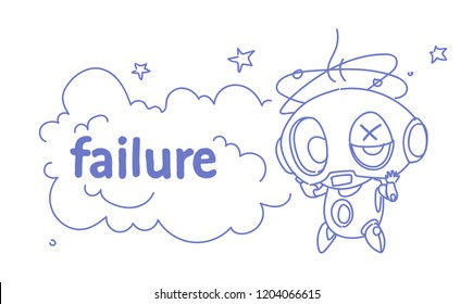 cute robot error broken modern artificial intelligence technology failure concept sketch doodle horizontal vector illustration