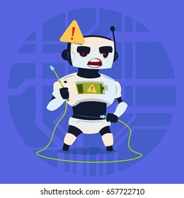 Cute Robot Error Connection Problem Modern Artificial Intelligence Technology Concept Flat Vector Illustration