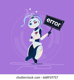 Cute Robot Error Modern Artificial Intelligence Technology Concept Flat Vector Illustration