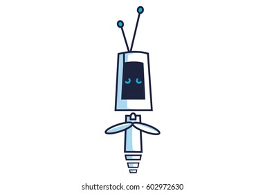 Cute Robot with cute expressions. Vector illustration. Isolated on white background.