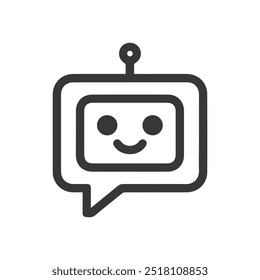 Cute robot face inside a chat bubble icon. Ideal for messaging, tech, and AI interface designs. Clean, modern, and playful vector illustration.