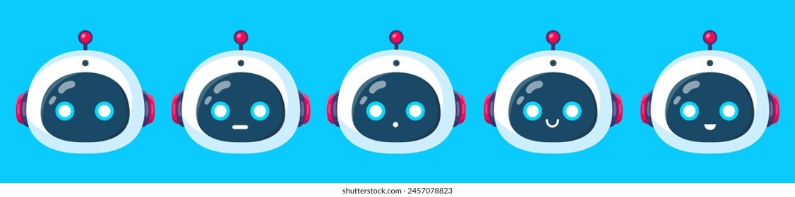 Cute robot faces. Different emotions. Vector illustration.