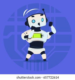 Cute Robot Fighting Modern Artificial Intelligence Technology Concept Flat Vector Illustration