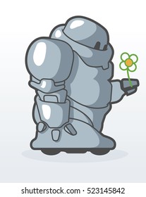 Cute robot with flower. Premium vector illustration