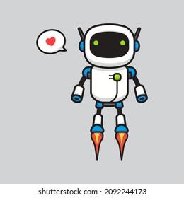 Cute robot flying isolated on grey