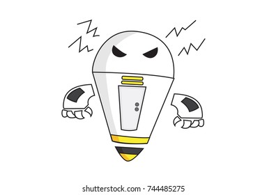 Cute Robot Furuious. vector Illustration. Isolated on white background.