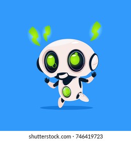 Cute Robot With Green Lightning Charge Isolated Icon On Blue Background Modern Technology Artificial Intelligence Concept Flat Vector Illustration