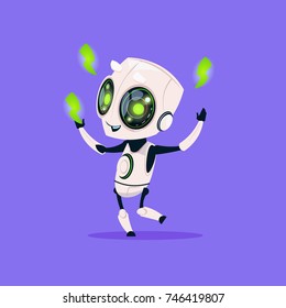 Cute Robot With Green Lightning Charge Isolated Icon On Blue Background Modern Technology Artificial Intelligence Concept Flat Vector Illustration