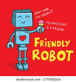 Cute robot hand drawn for t shirt