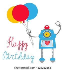 A Cute Robot Happy Birthday Card