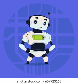 Cute Robot Happy Smiling Modern Artificial Intelligence Technology Concept Flat Vector Illustration