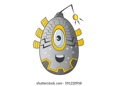 Cute Robot Happy. Vector Illustration. Isolated on white background.