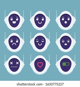 Cute Robot Head Avatar Emotion, Emoji Android Concept. Vector Illustration Flat Design Style.