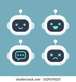 Cute Robot Head Avatar Set. Chat Bot Vector Icon With Different Faces.