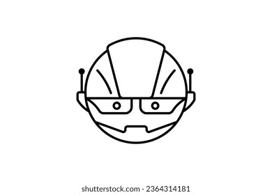 Cute Robot Head Cartoon Vector Illustration. Science Technology Concept Isolated Premium Vector. Line Cartoon Style