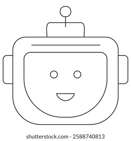 Cute robot head icon. Thin line vector illustration, with editable stroke weight, isolated on a transparent background. Perfect for technology, AI, science fiction, and futuristic designs