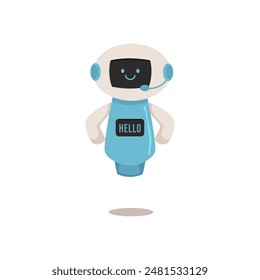 A cute robot with headphones and a microphone, created as an online assistant. A vector character ideal for help desk and customer support for your business.