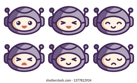 Cute robot heads with different emotions set icons