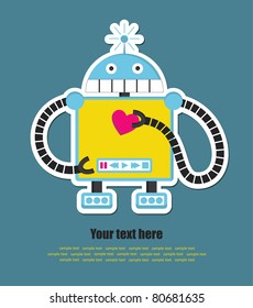 cute robot with heart. vector illustration