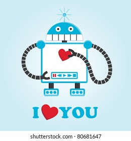 cute robot with heart. vector illustration