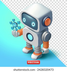 Robot lindo que sostiene el chip A.I, vector 3D. Adecuado para negocios, educación y tecnología