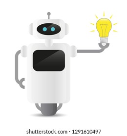 cute robot holding a light bulb technology idee concept vector illustration EPS10