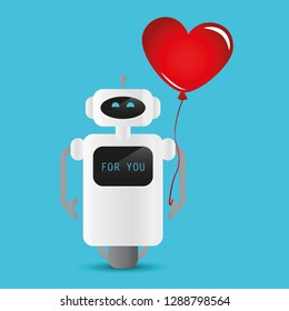 cute robot holding a red heart shaped balloon vector illustration EPS10