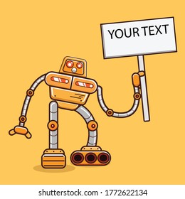 cute robot holding a sign or holding a board sign mascot vector cartoon illustration 