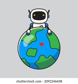 Cute Roboter umarmt Erde