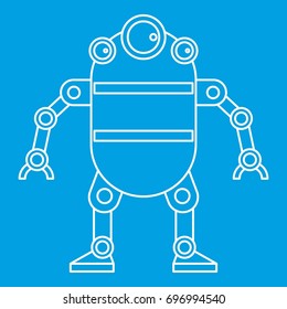 Cute robot icon blue outline style isolated vector illustration. Thin line sign